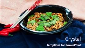  Presentation with sweet potato - Amazing PPT theme having korean-japchae-recipe-with-chicken backdrop and a navy blue colored foreground