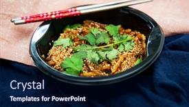  Presentation with sweet potato - PPT theme consisting of korean-japchae-recipe-with-chicken background and a navy blue colored foreground