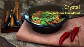  Presentation with sweet potato - PPT layouts having korean-japchae-recipe-with-chicken background and a tawny brown colored foreground