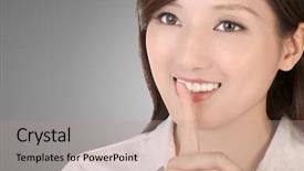  Presentation with korean language - PPT theme having korean language - silent sign with beautiful businesswoman background and a  colored foreground