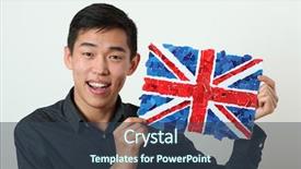  Presentation with asian - Beautiful presentation theme featuring korean language - young asian student showing uk backdrop and a tawny brown colored foreground