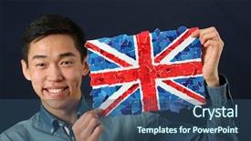  Presentation with student - Cool new PPT layouts with korean language - young asian student showing uk backdrop and a ocean colored foreground