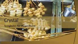  Presentation with korean food - Presentation theme featuring korean local food fish cake background and a gold colored foreground