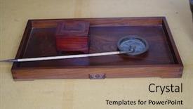  Presentation with korean - Theme enhanced with korean museum - smoking pipe background and a mint green colored foreground