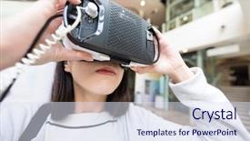  Presentation with for medical device - Presentation design with korean museum - woman looking though vr device background and a  colored foreground