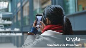  Presentation with korean - PPT theme having korean museum - woman take photo background and a gray colored foreground