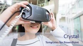  Presentation with virtual - Presentation consisting of korean museum - woman try on virtual reality background and a sky blue colored foreground