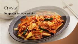  Presentation with kimchi - Slide set having korean-pork-belly-and-kimchi background and a soft green colored foreground