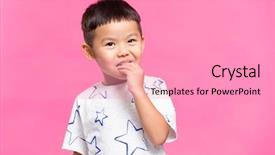  Presentation with snack time chip cracker crisps - Theme having korean snacks - little boy eating snack background and a coral colored foreground