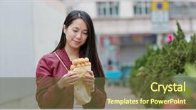  Presentation with korean food - Slides having korean snacks - woman eat local food egg background and a tawny brown colored foreground