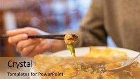  Presentation with korean - Presentation theme featuring korean snacks - woman eat traditional taiwanese snack background and a yellow colored foreground