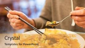  Presentation with korean - Cool new presentation theme with korean snacks - woman eat traditional taiwanese snack backdrop and a yellow colored foreground