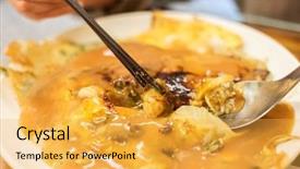  Presentation with korean - Presentation enhanced with korean snacks - woman eat traditional taiwanese snack background and a yellow colored foreground