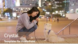  Presentation with korean - PPT layouts enhanced with korean snacks - woman train her dog background and a coral colored foreground