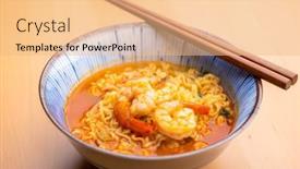  Presentation with instant noodles bowl - PPT theme enhanced with korean-spicy-instant-noodles background and a coral colored foreground