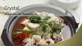  Presentation with korean - Colorful presentation theme enhanced with korean stew backdrop and a sky blue colored foreground