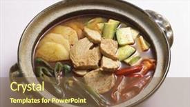  Presentation with korean - Slides featuring korean stew background and a tawny brown colored foreground
