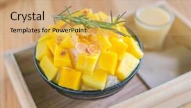  Presentation with korean - Cool new theme with korean style fresh mango shaved ice on wood table backdrop and a coral colored foreground