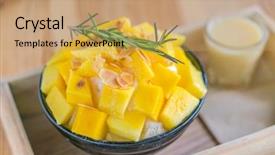  Presentation with korean - Beautiful theme featuring korean style fresh mango shaved ice on wood table backdrop and a coral colored foreground