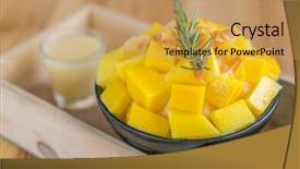  Presentation with korean - Slides having korean style fresh mango shaved ice on wood table background and a yellow colored foreground