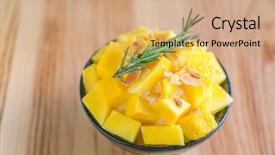  Presentation with korean - Presentation enhanced with korean style fresh mango shaved ice on wood table background and a coral colored foreground