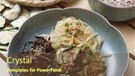  Presentation with korean food - Colorful presentation theme enhanced with korean sweet food backdrop and a tawny brown colored foreground