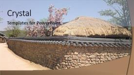  Presentation with korean - Audience pleasing theme consisting of korean tradition backdrop and a light blue colored foreground