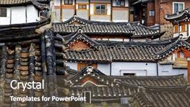  Presentation with korea - Presentation theme featuring korean traditional house building close background and a tawny brown colored foreground