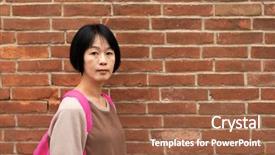  Presentation with asia street food - Slide deck with korean travel - asian traveling woman with bag background and a  colored foreground