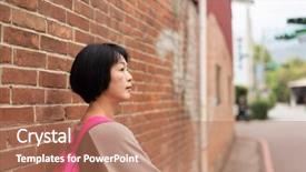  Presentation with stand - PPT layouts having korean travel - asian traveling woman with bag background and a  colored foreground