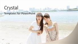  Presentation with shells beach summer holiday - Audience pleasing PPT theme consisting of korean travel - beautiful young women on beach backdrop and a white colored foreground
