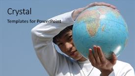  Presentation with travel globe - Amazing theme having korean travel - young asian man holding backdrop and a light blue colored foreground