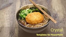  Presentation with japanese food - PPT theme with korokke-soba-buckwheat-noodles background and a tawny brown colored foreground