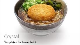  Presentation with japanese food - Theme featuring korokke-soba-buckwheat-noodles background and a white colored foreground