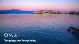  Presentation with croatia - PPT theme featuring korsula croatia after sunset background and a ocean colored foreground