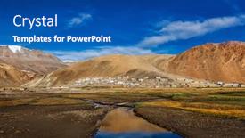  Presentation with village india - Audience pleasing slide set consisting of korzok-village-and-himalayan-lake backdrop and a ocean colored foreground