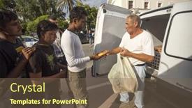  Presentation with humanitarian - Presentation theme consisting of kos-greece-sep-27-2015 background and a violet colored foreground