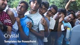  Presentation with refugees - Colorful slides enhanced with kos-greece-sep-27-2015 backdrop and a ocean colored foreground