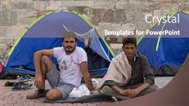 Presentation with refugees - Amazing PPT theme having kos-greece-sep-27-2015 backdrop and a gray colored foreground
