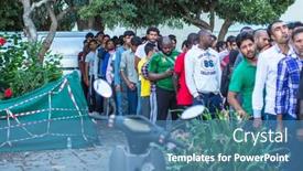  Presentation with refugees - PPT layouts enhanced with kos-greece-sep-27-2015 background and a teal colored foreground