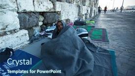  Presentation with refugee - Presentation design consisting of kos-greece-sep-28-2015 background and a ocean colored foreground