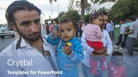  Presentation with refugees - Presentation with kos-greece-sep-28-2015 background and a teal colored foreground