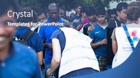  Presentation with refugees - Colorful presentation theme enhanced with kos-greece-sep-28-2015 backdrop and a ocean colored foreground