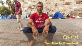  Presentation with refugee - Slide set consisting of kos-greece-sep-28-2015 background and a coral colored foreground