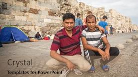  Presentation with refugees - Slides consisting of kos-greece-sep-28-2015 background and a coral colored foreground