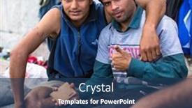  Presentation with refugees - Amazing slide deck having kos-greece-sep-28-2015 backdrop and a ocean colored foreground