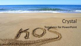  Presentation with beach toys on sand - Presentation theme consisting of kosz - kos written on sandy beach background and a coral colored foreground