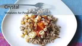  Presentation with egyptian restaurant - PPT theme with koshary -an egyptian dish background and a light blue colored foreground