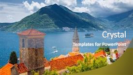  Presentation with kotor montenegro - Colorful presentation theme enhanced with kotorska and st nikola church backdrop and a teal colored foreground