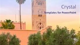  Presentation with morocco - Slide deck featuring koutoubia-mosque-minaret-at-sunset background and a sky blue colored foreground